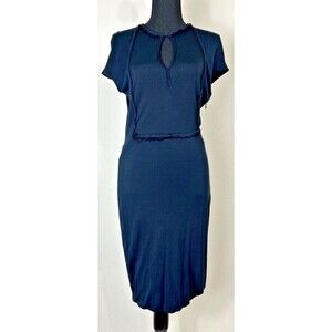 Designer Alexander McQueen Crew Neck Knee Length Navy Dress Size 42 US Size 6